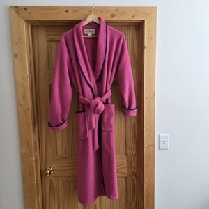 L.L. Bean Womens VTG Robe Size Large Pink Cozy USA Retro Pockets Tie Royal Long